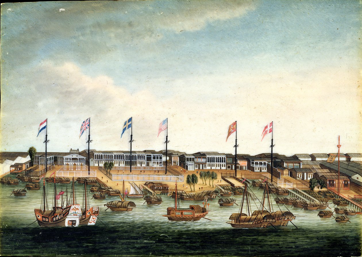Los Hongos en Cantón, antes de 1820 (óleo sobre marfil) de George (follower of) Chinnery