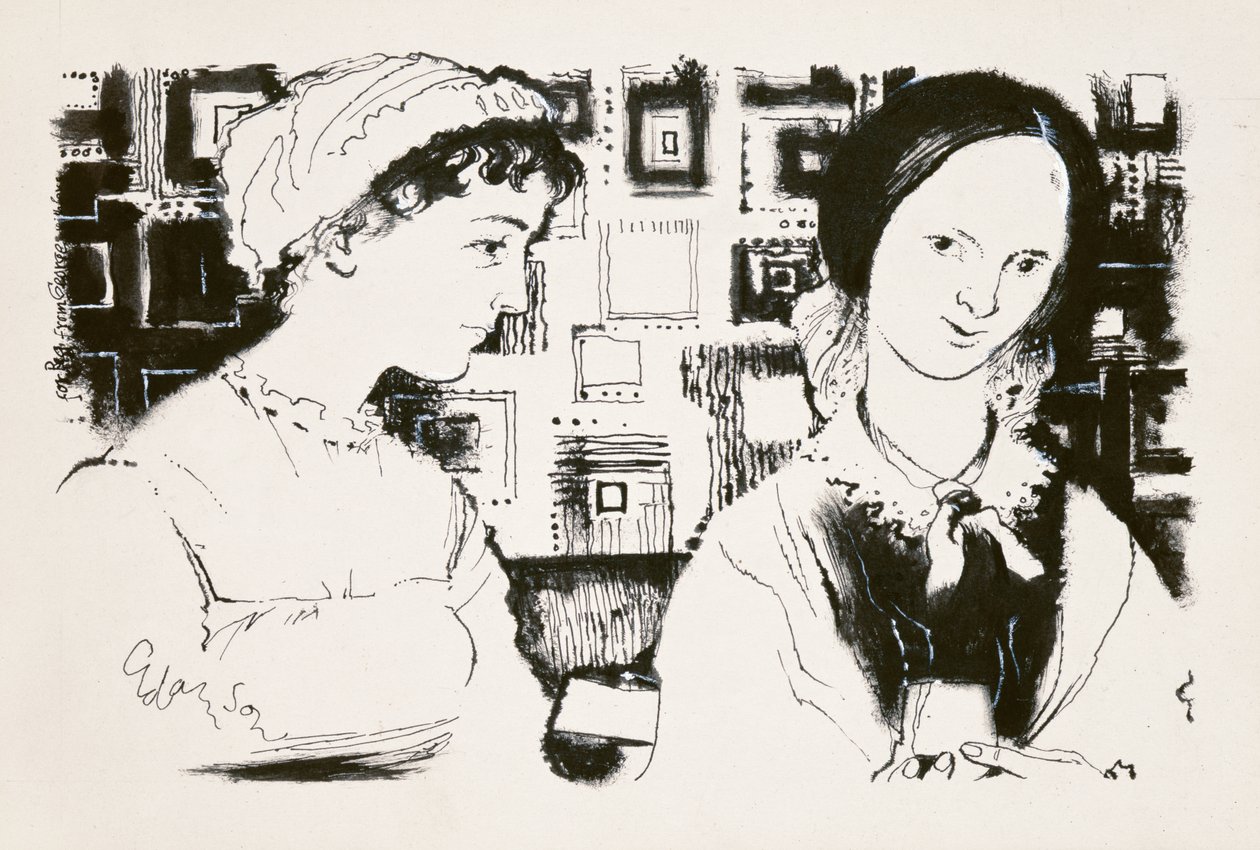 Jane Austen (1775-1817) y Charlotte Bronte (1816-55) - un encuentro imaginario de George Adamson