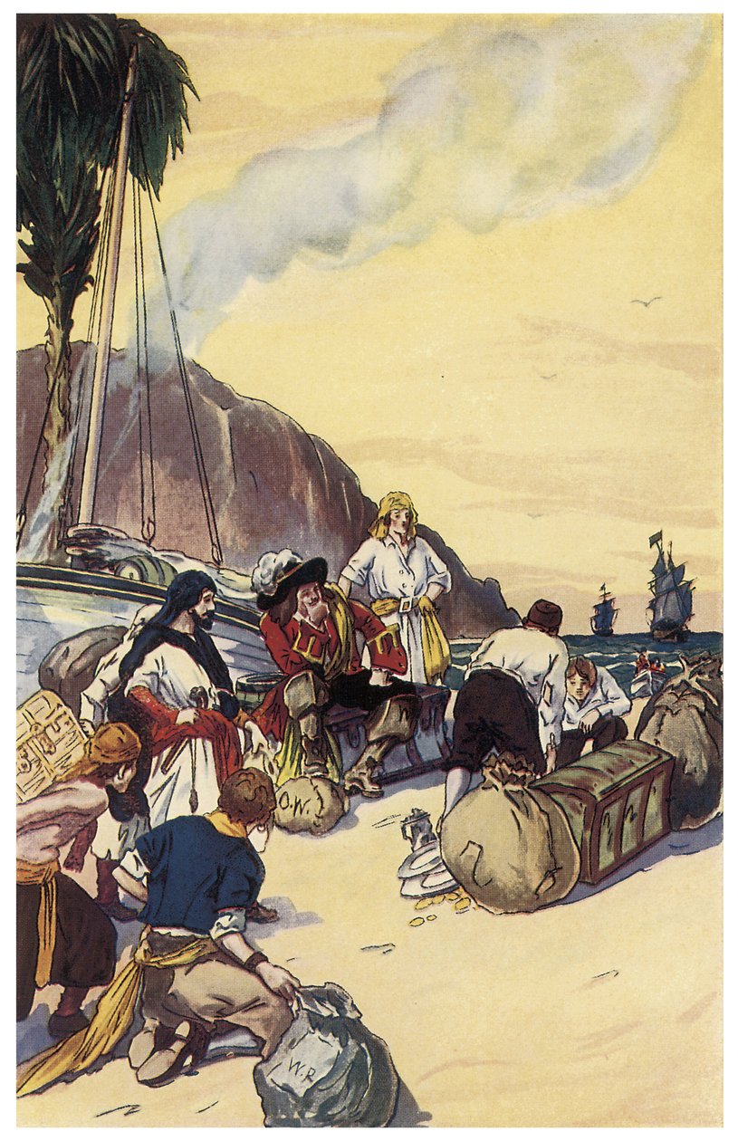 El pirata Henry Morgan comparte el tesoro de Maracaibo. Ilustración de "Los piratas de Panamá o los bucaneros de América" de George Albert Williams (1875-1932) 1914 de George Alfred Williams