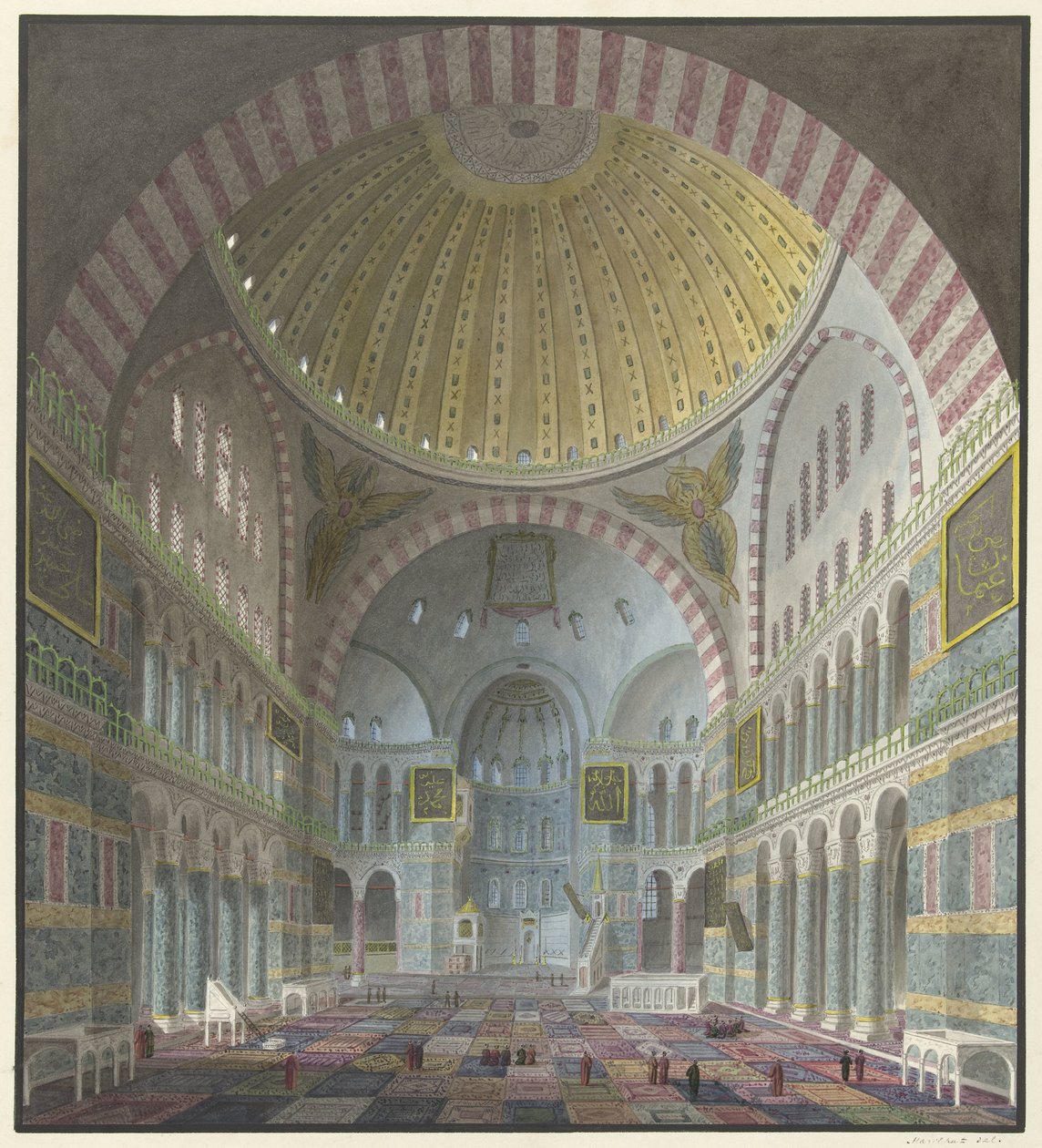 Interior de Aya Sophia con turcos arrodillados y de pie de George Antoine Prosper Marilhat