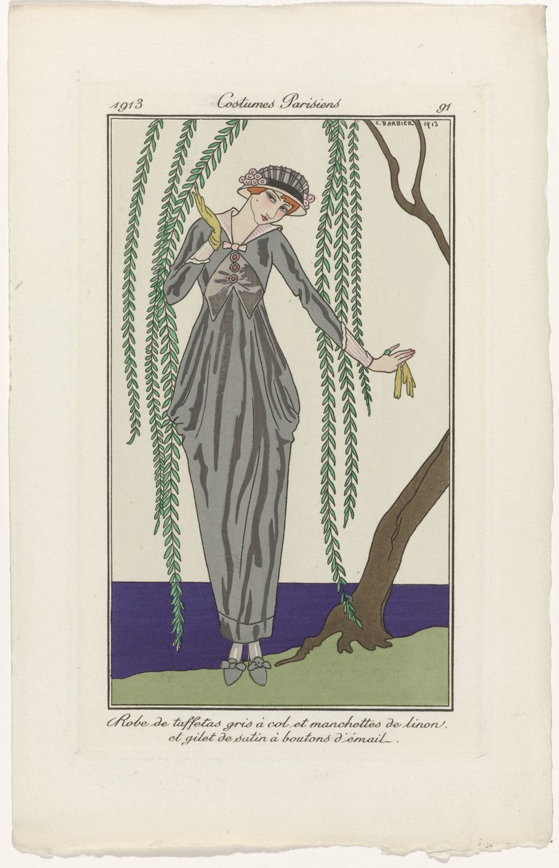 Journal des Dames et des Modes, Costumes Parisiens, 1913, nº 91: Vestido de tafetán (...) de George Barbier