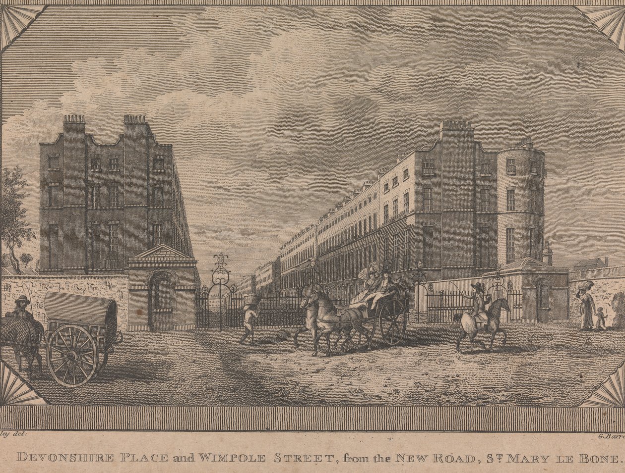 Devonshire Place y Wimpole Street, desde New Road, St. Mary le Bone de George Barret