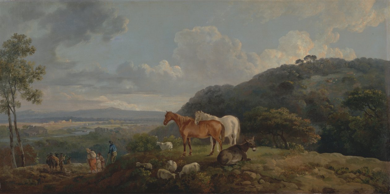 Buenos días: Paisaje con yeguas y ovejas de George Barret