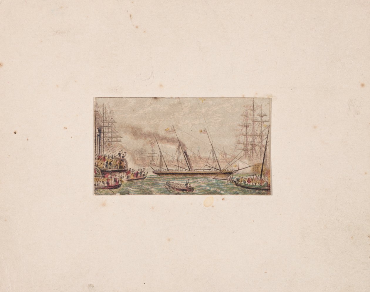 Caja de Agujas: La Flota Real en la Bahía de Kilkenny (?) de George Baxter