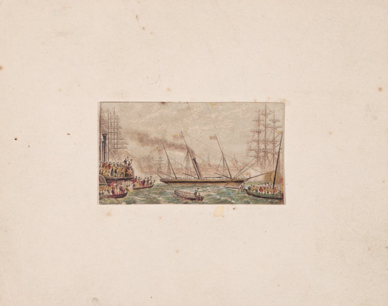 Impresión de caja de agujas: La flota real en la bahía de Kilkenny, 1850 de George Baxter