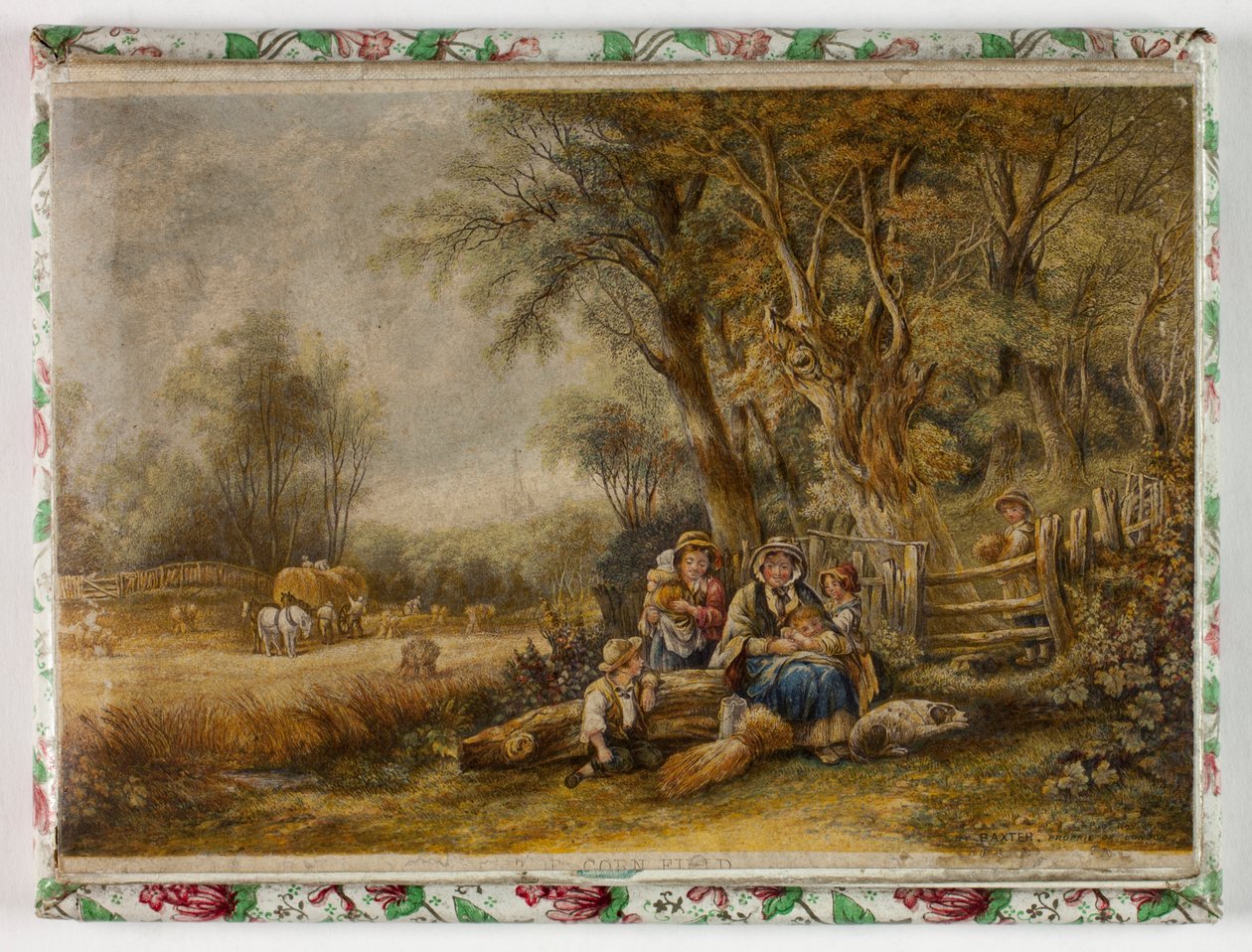 Caja de agujas con una ilustración de «El campo de maíz» de George Baxter