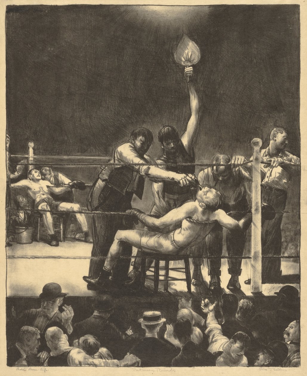 Entre asaltos, grande, primera piedra de George Bellows