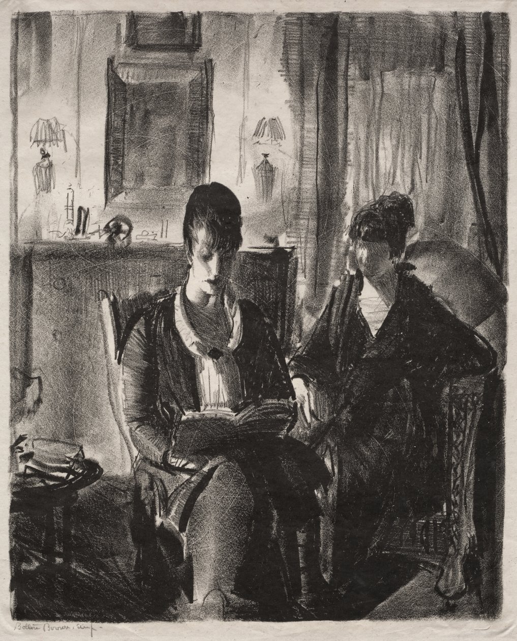 Elsie lee a Emma, primera piedra de George Bellows