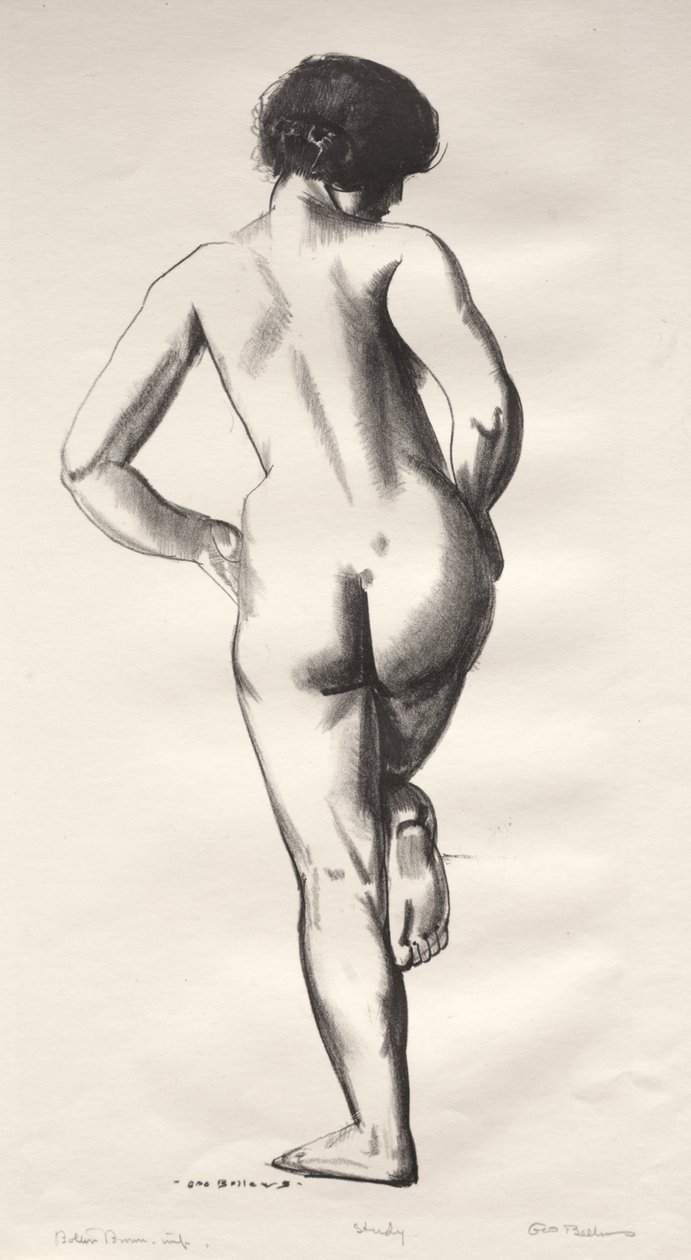 Estudio de desnudo: chica de pie sobre un solo pie de George Bellows