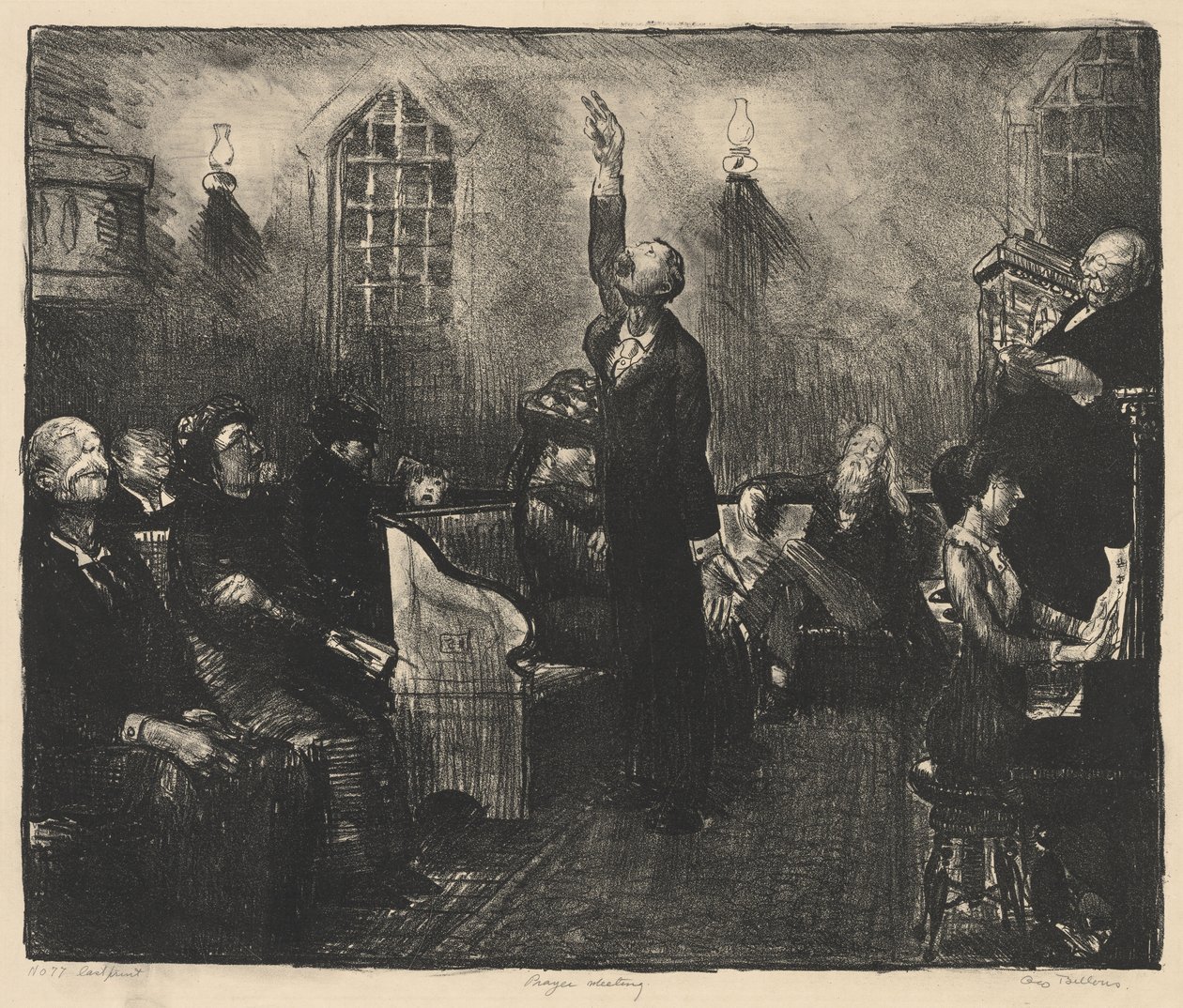 Reunión de oración, «First Stone» de George Bellows