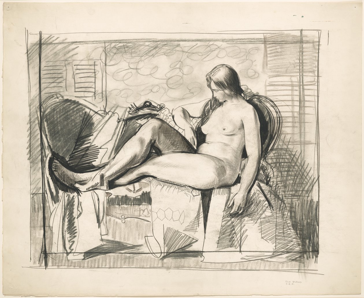 Estudio para «Desnudo con colcha hexagonal» de George Bellows