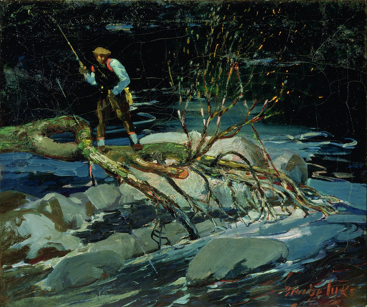 La pesca de la trucha (óleo sobre lienzo) de George Benjamin Luks