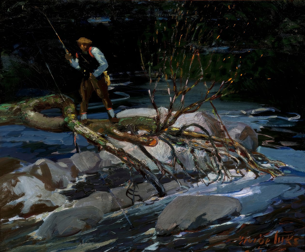 Pesca de truchas, "The Screecher", Lago Rossignol, Nueva Escocia de George Benjamin Luks