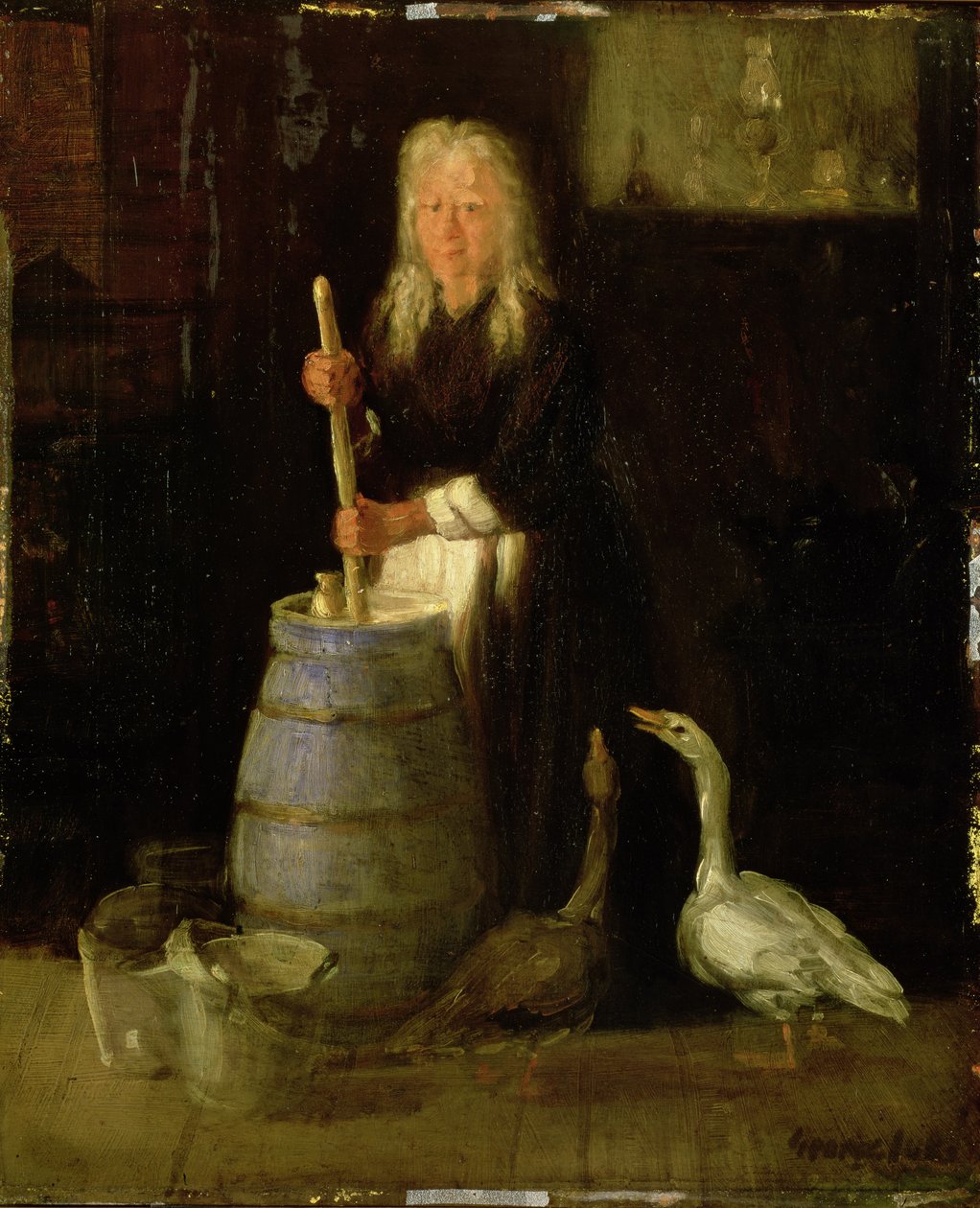 Mujer batiendo mantequilla (óleo sobre panel) de George Benjamin Luks