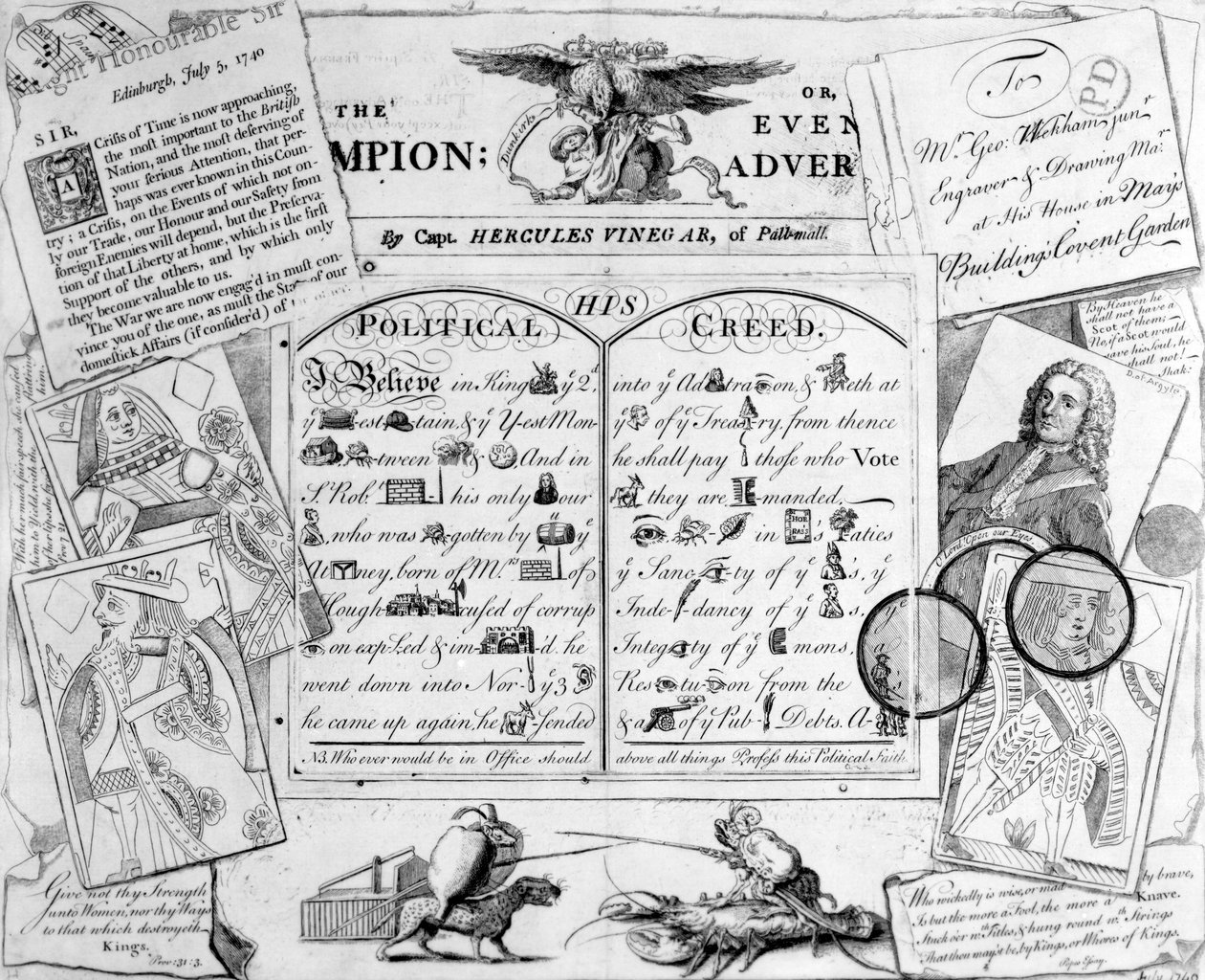 El Campeón, o Evening Advertiser por el Capitán Hércules Vinegar de Pall Mall, 1744 de George Bickham