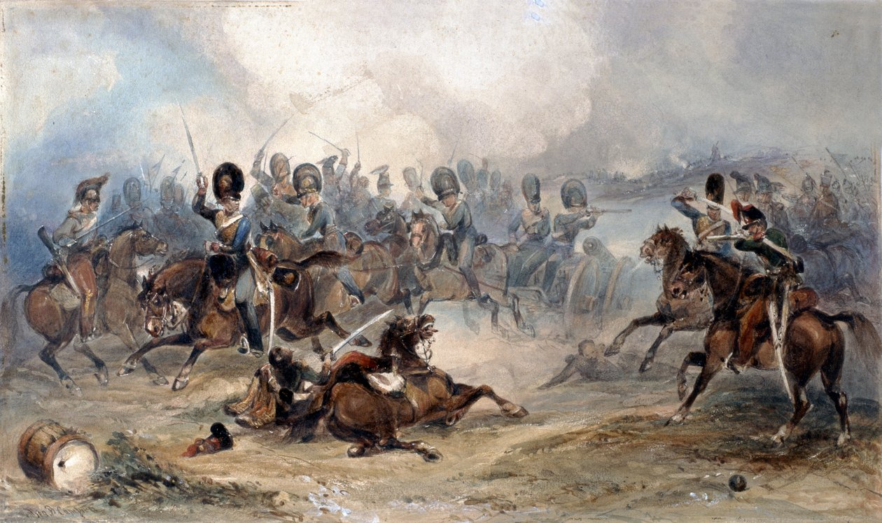 Capitán Norman Ramsay, Artillería Real a Caballo, Galopando con su Tropa a través del Ejército Francés hacia la Seguridad en la Batalla de Fuentes de Oñoro, 1811 de George Bryant Campion