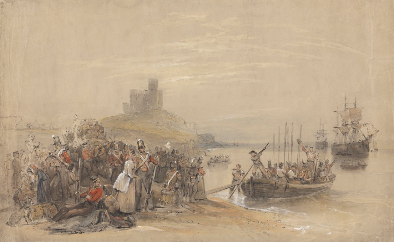 Escena costera con tropas embarcadas de George Bryant Campion