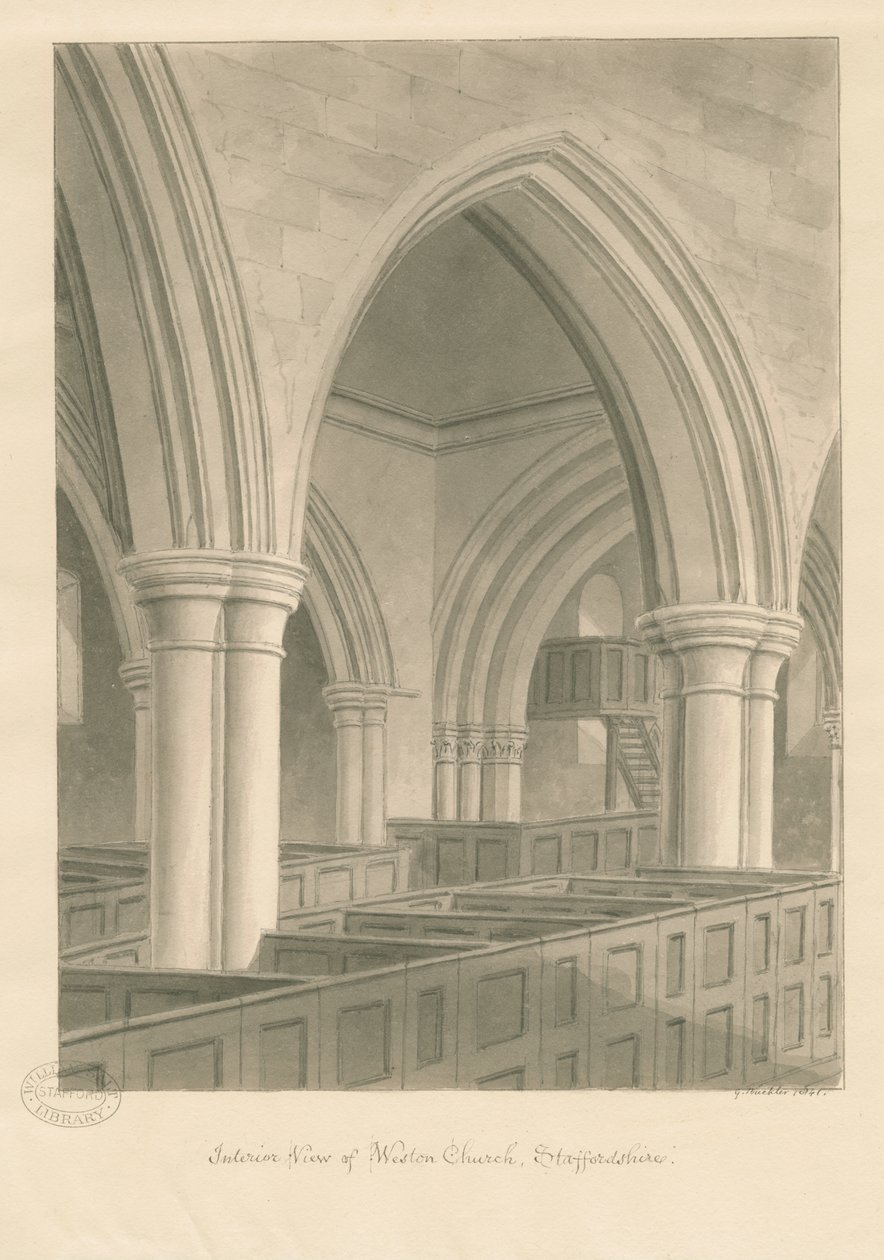 Interior de la Iglesia de Weston-on-Trent de George Buckler