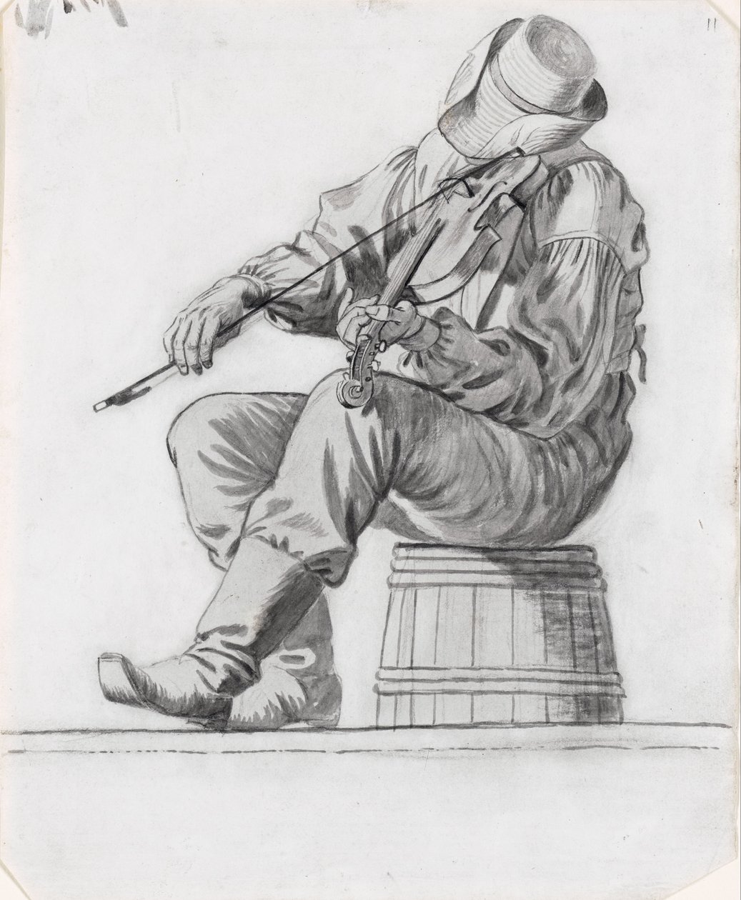 Fiddler (estudio para The Jolly Flatboatmen) (recto) de George Caleb Bingham