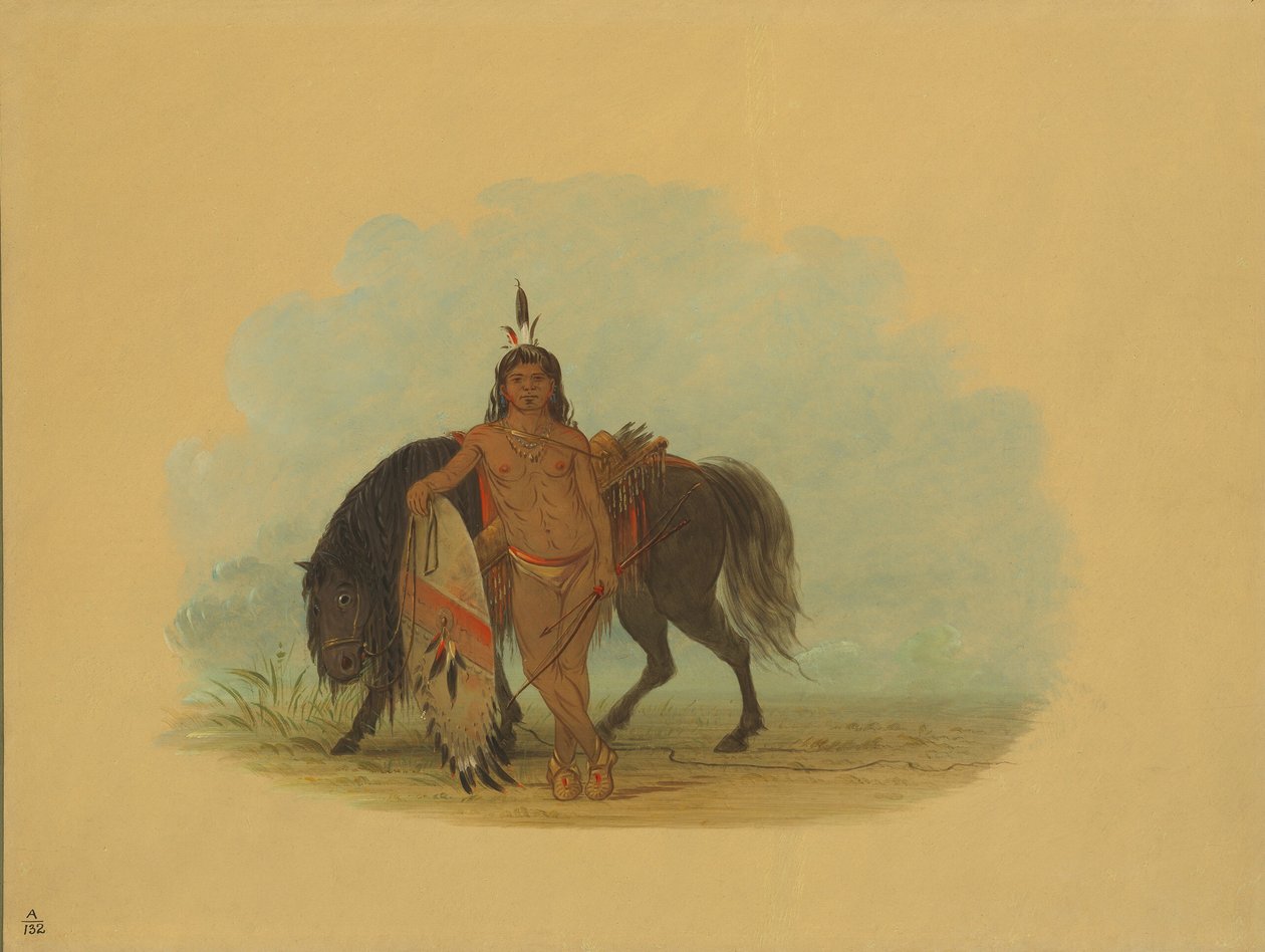 Un guerrero Cheyenne descansando su caballo, 1861-1869 de George Catlin