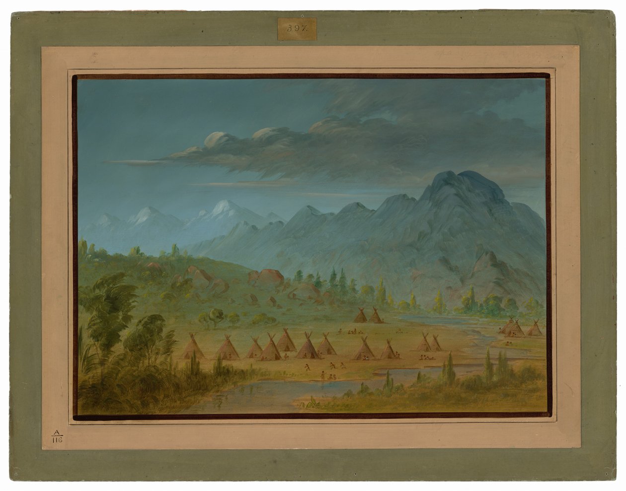 Un pueblo Crow y las montañas del río Salmon de George Catlin