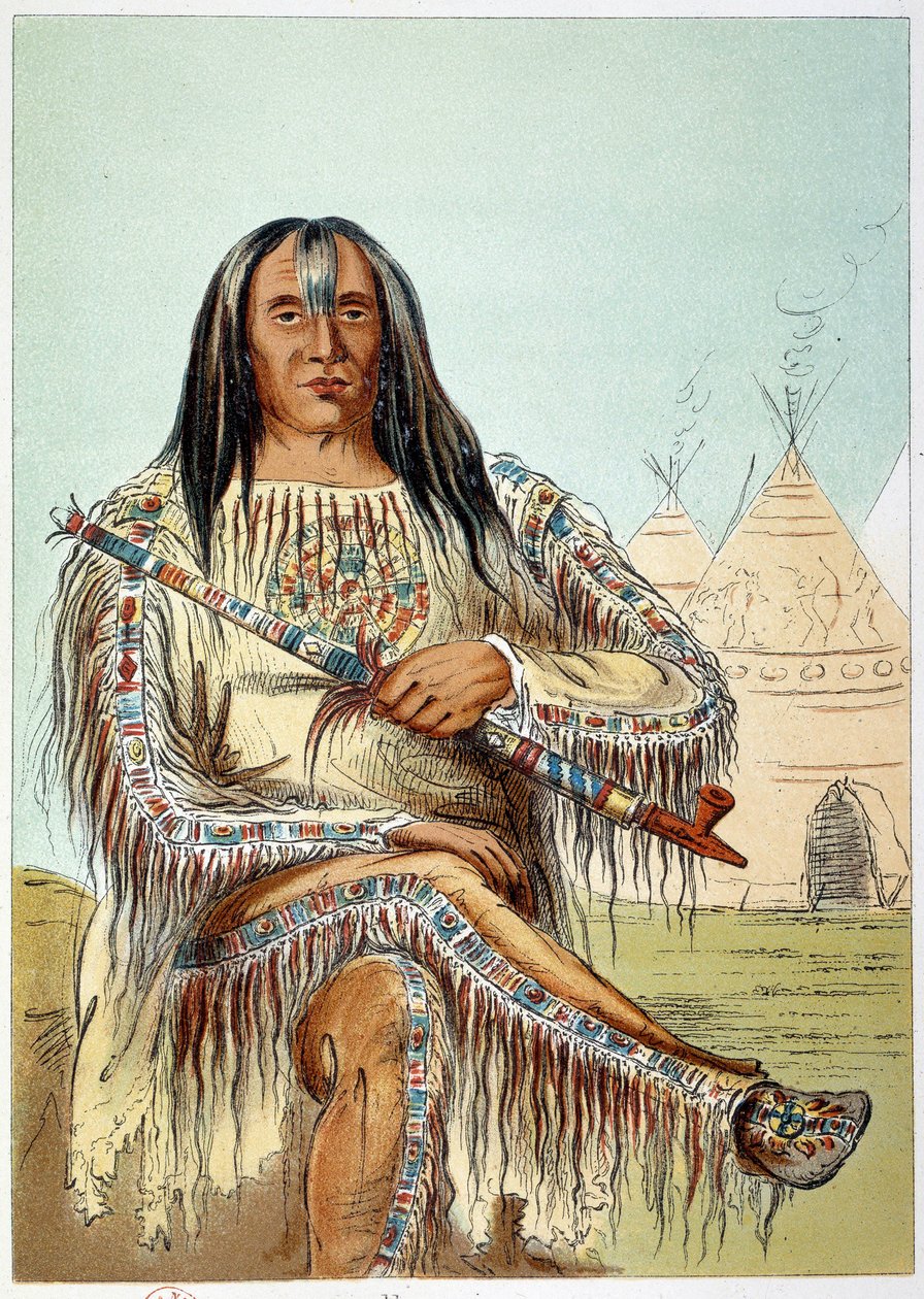 Indios americanos: Retrato de un líder de la tribu Blackfoot de unos 50 años. Ilustración de George Catlin de George Catlin