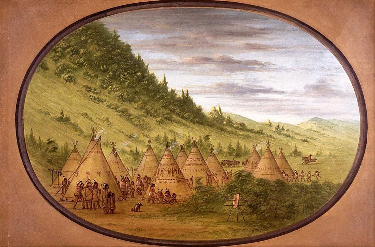 Un poblado ojibwe de tiendas de piel de George Catlin