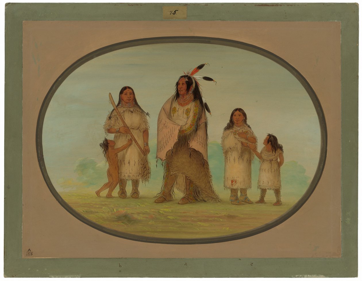 Guerrero Assinneboine y su familia de George Catlin