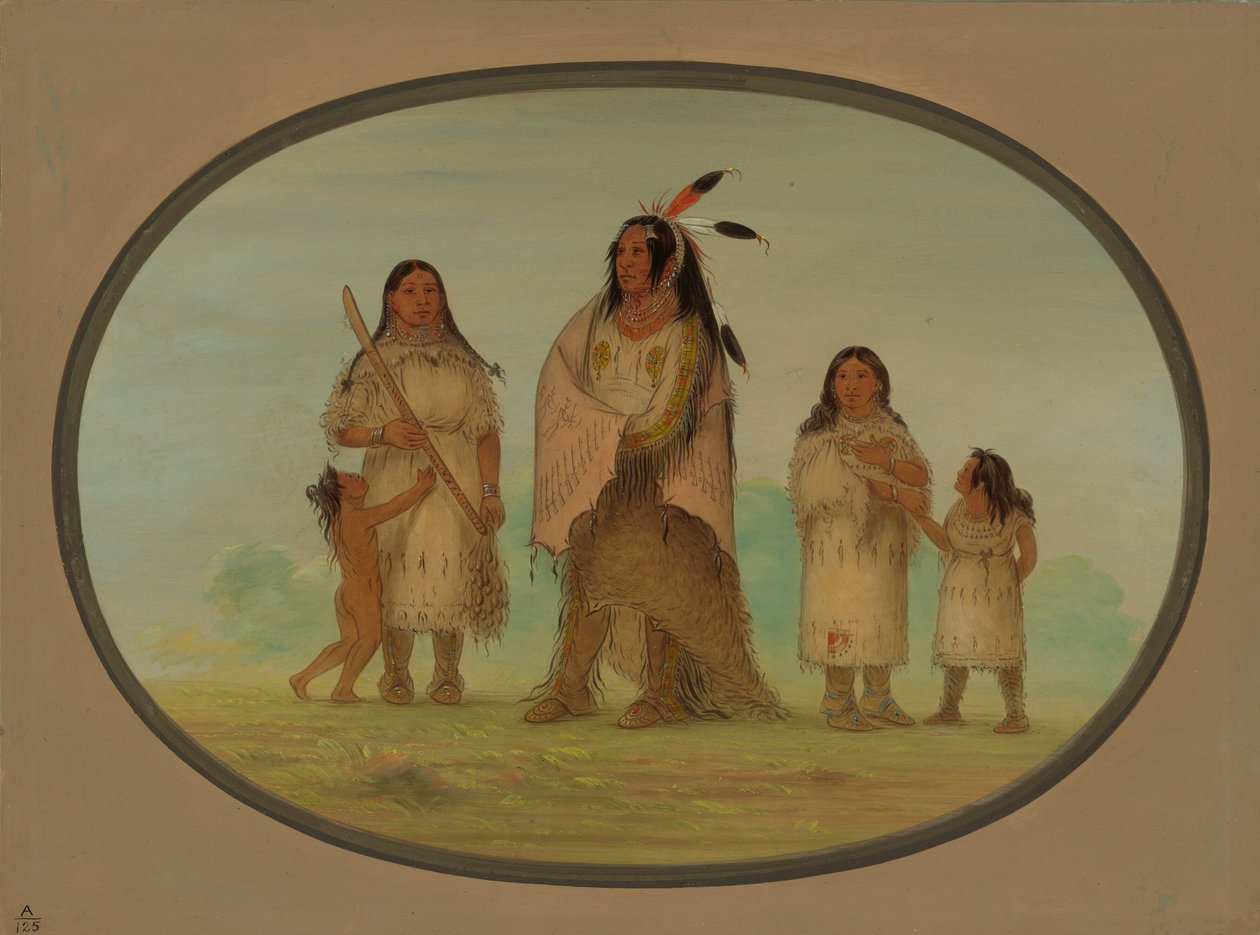 Guerrero Assinneboine y su familia de George Catlin