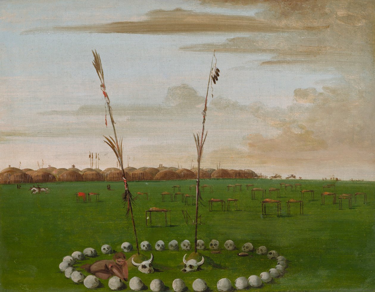 Vista trasera del pueblo de Mandan, mostrando el cementerio de George Catlin