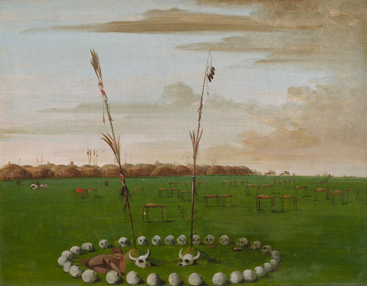 Vista trasera del pueblo Mandan, mostrando el cementerio de George Catlin