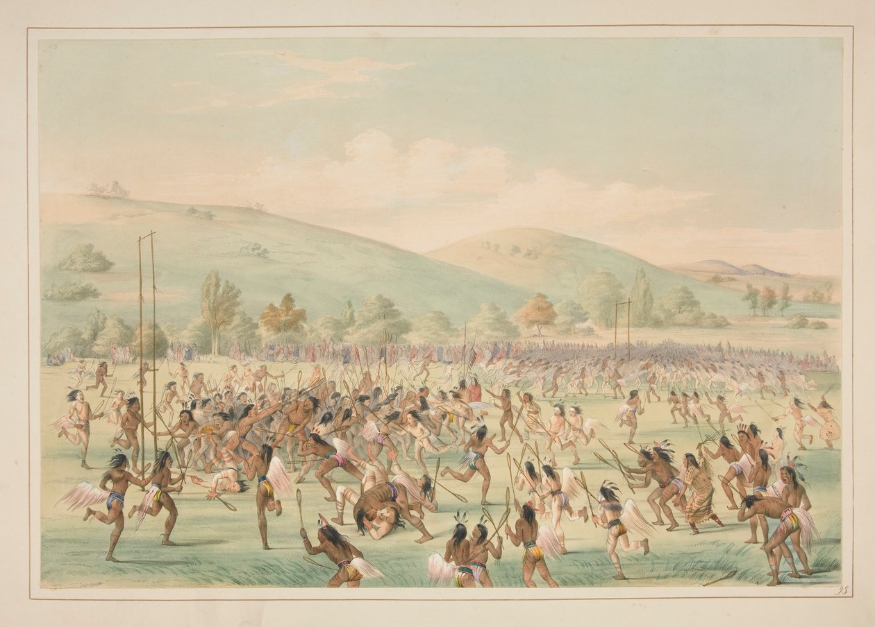 Juego de pelota, pl. 23 de la cartera de indios norteamericanos de George Catlin