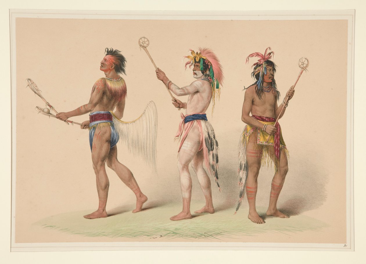 jugadores de pelota, pl. 21 de la cartera de indios norteamericanos de George Catlin