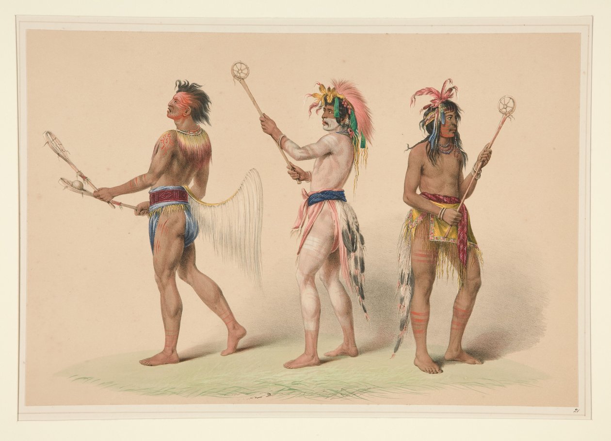Jugadores de pelota, lámina n.º 21 de la serie «North American Indian Portfolio» de George Catlin