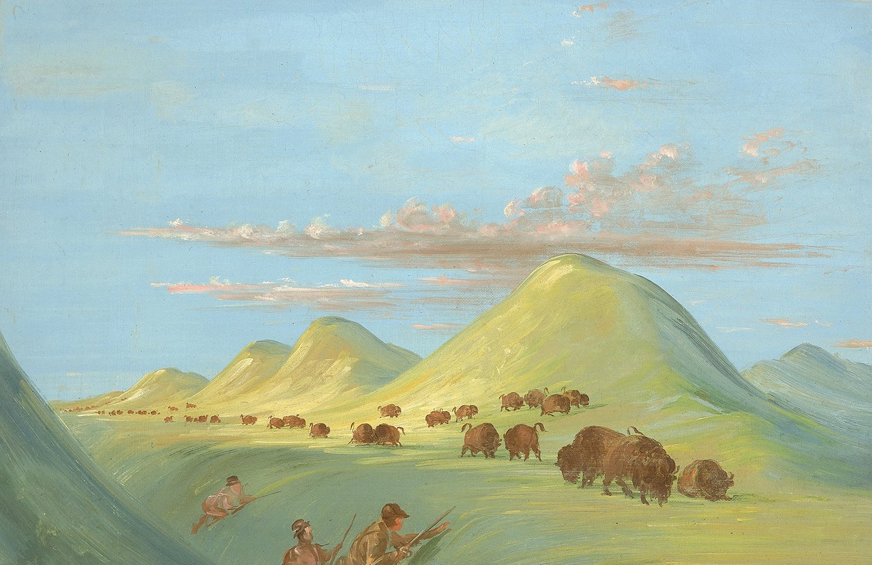 Batiste, Bogard y yo acercándonos a Buffalo en el Missouri de George Catlin