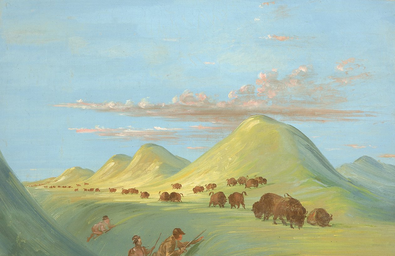 Batiste, Bogard y Yo Acercándonos a los Búfalos en el Missouri de George Catlin