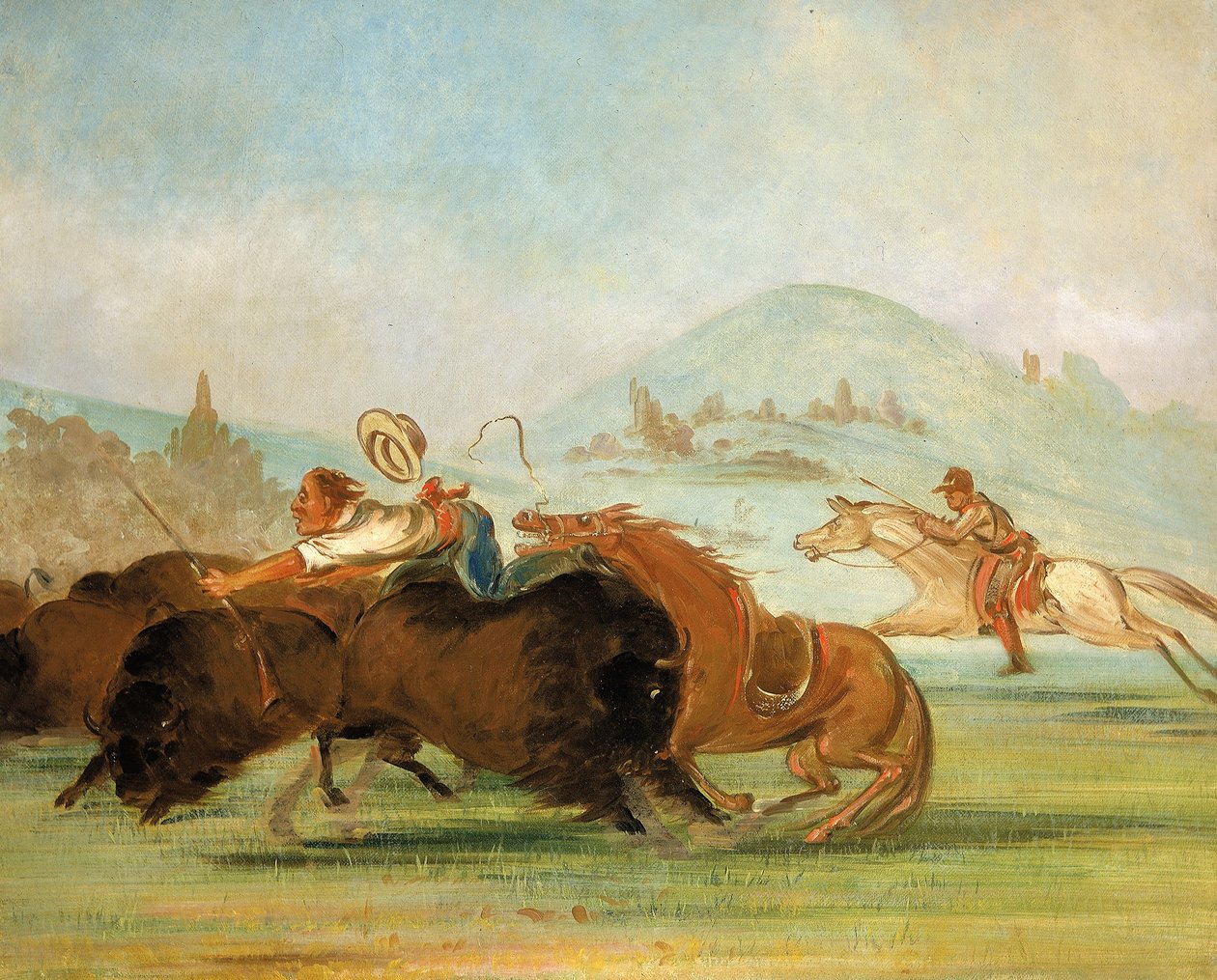 Batiste y yo corriendo búfalos, desembocadura del Yellowstone de George Catlin