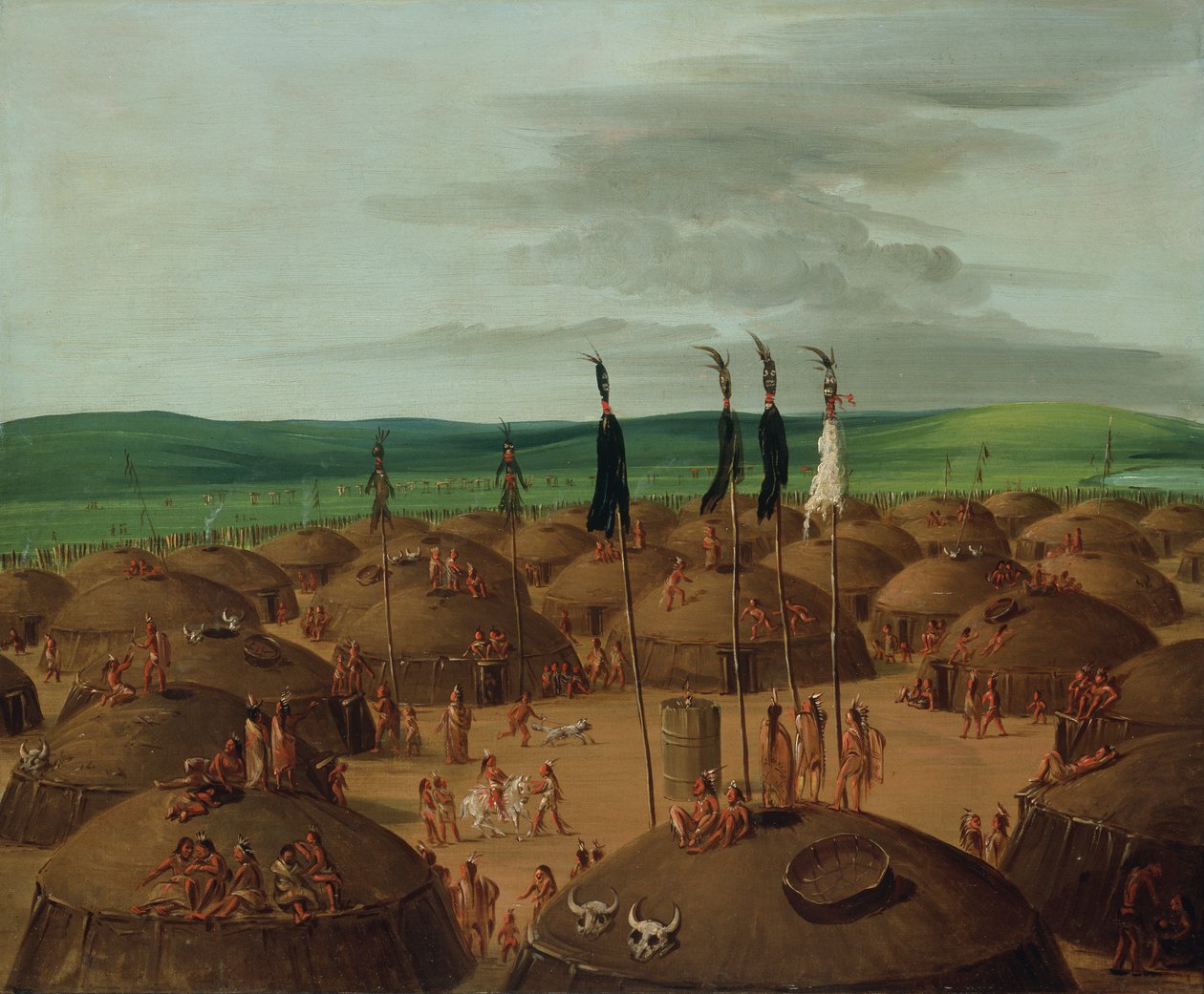 Vista aérea del pueblo Mandan, 1800 millas arriba de St. Louis, 1837-1839 de George Catlin
