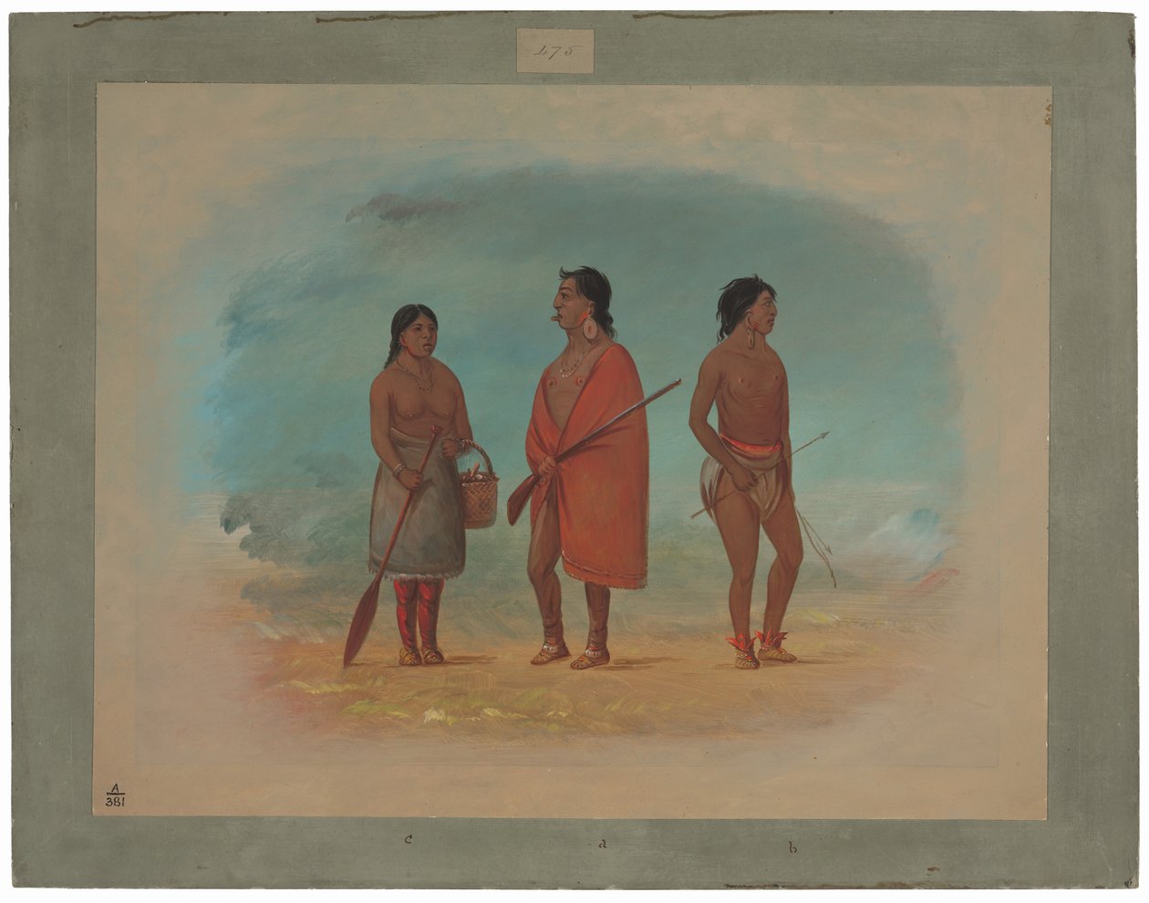 Jefe Botocudo, su esposa y un joven de George Catlin