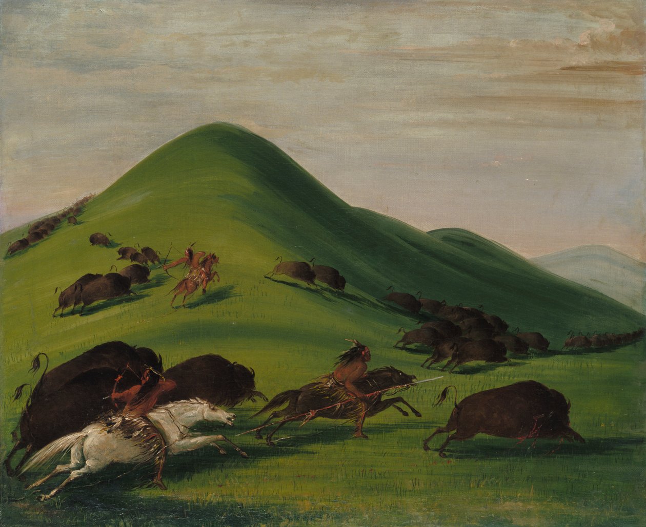 Persecución de búfalos sobre los acantilados de la pradera, 1832-1833 de George Catlin