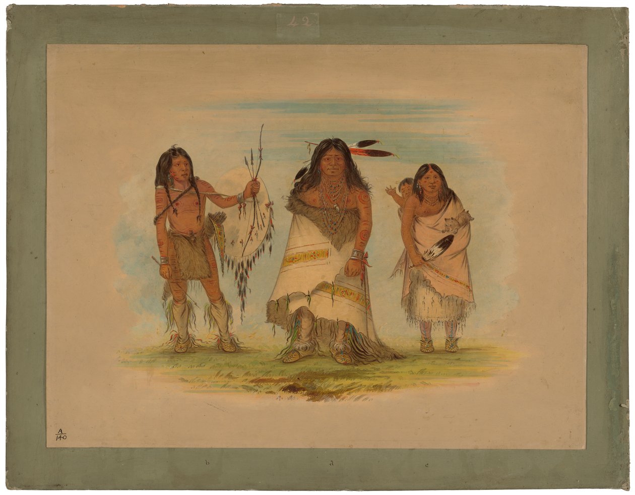 Jefe comanche, su esposa y un guerrero, 1861 de George Catlin