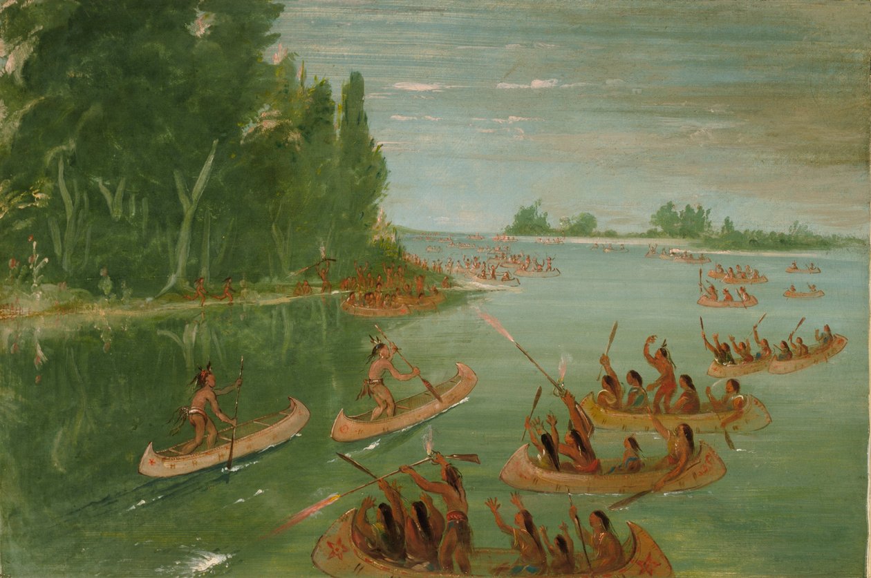 Carrera de canoas cerca de Sault Ste. Marie de George Catlin