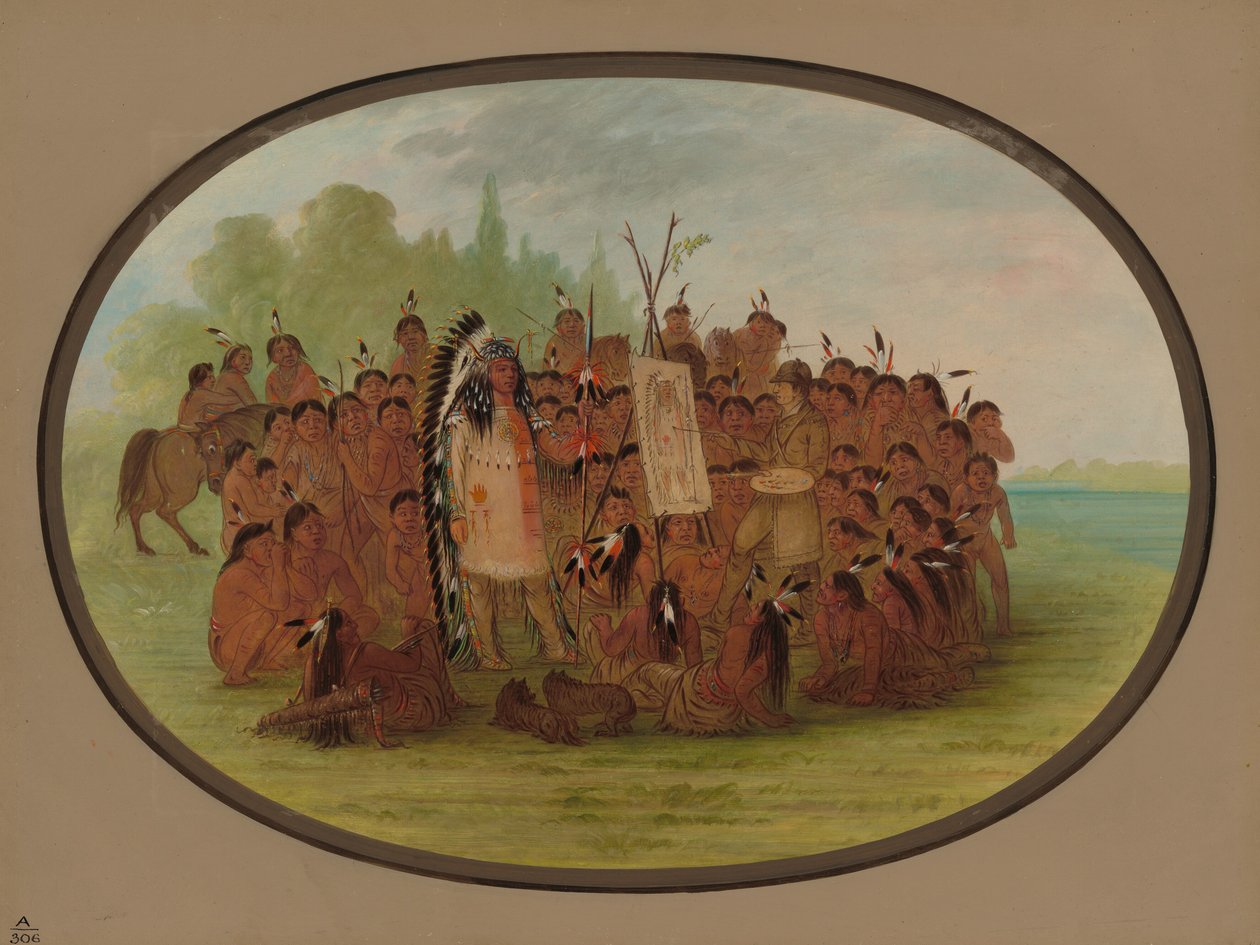 Catlin pintando el retrato de Mah-to-toh-pa - Mandan de George Catlin