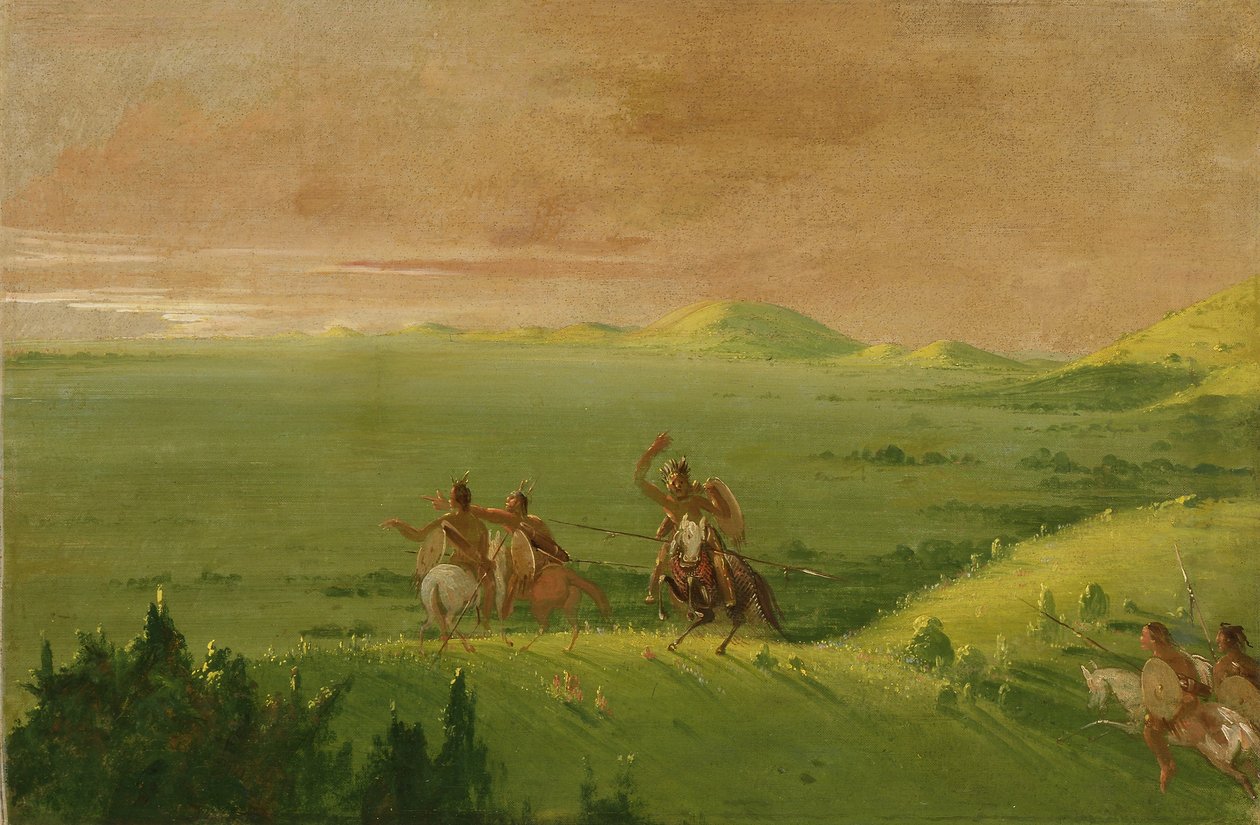 Comanche War Party, Jefe descubriendo al enemigo y urgiendo a sus hombres al amanecer de George Catlin