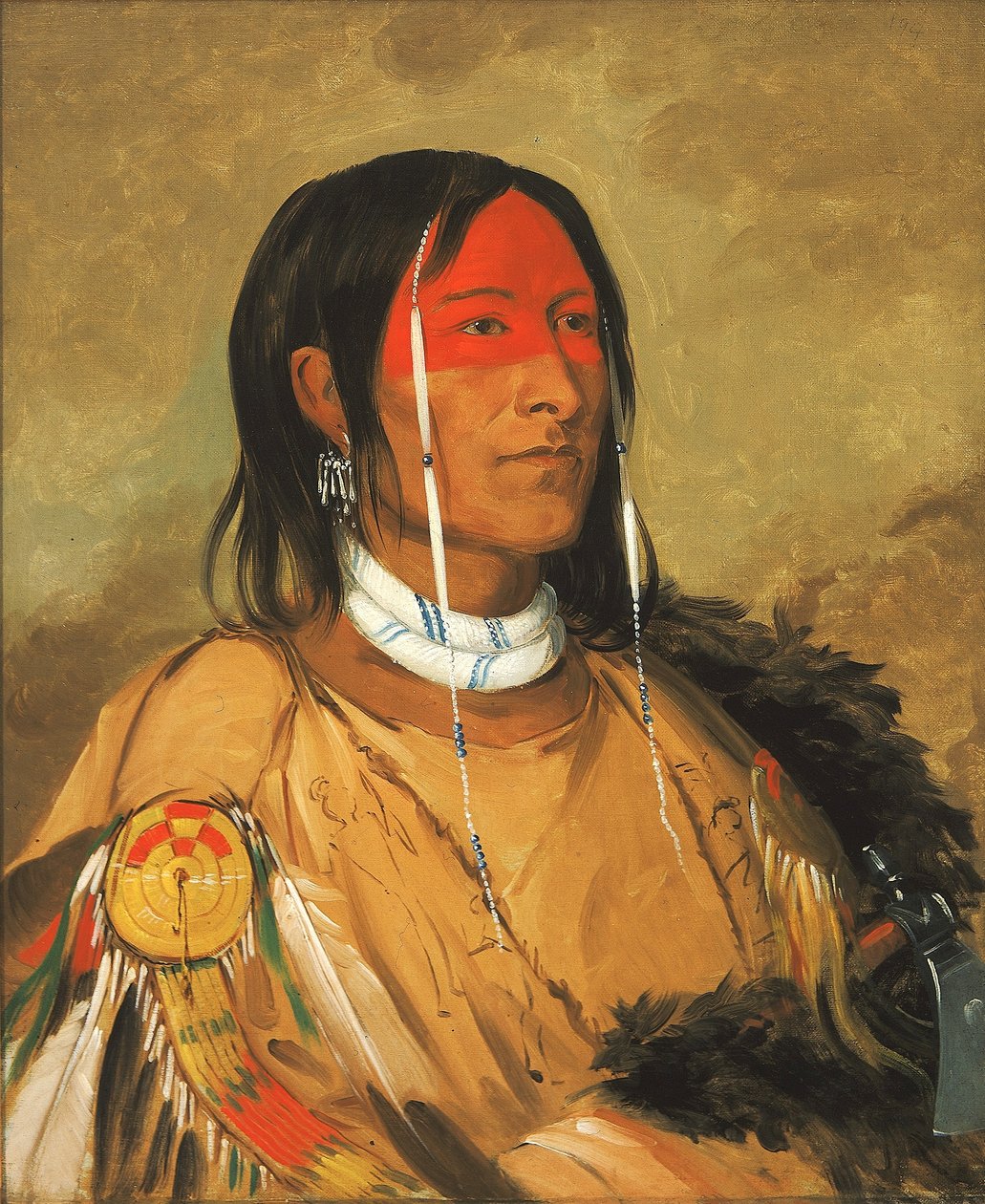 Eeh-tow-wées-ka-zeet, El que tiene ojos detrás (también conocido como Brazo Roto), un valiente destacado de George Catlin