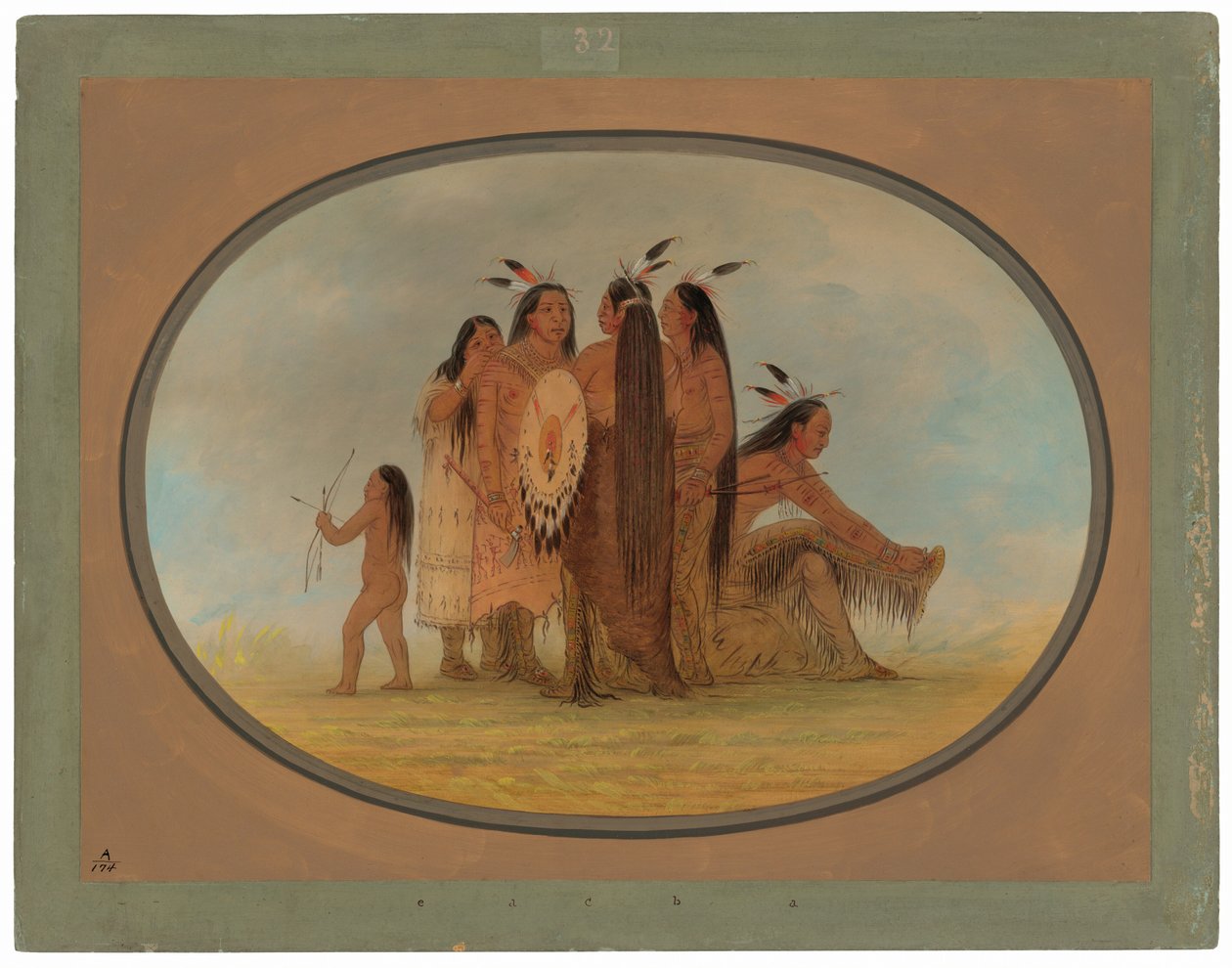 Cuatro guerreros Mandan, una niña y un niño de George Catlin