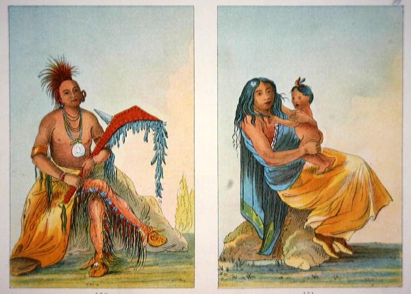 Jefe Principal Clermont con su Esposa e Hijo de George Catlin
