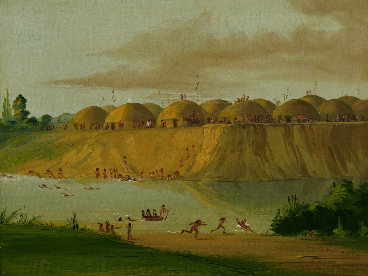 Aldea Hidatsa, cabañas cubiertas de tierra, en el río Knife, 1810 millas por encima de St. de George Catlin