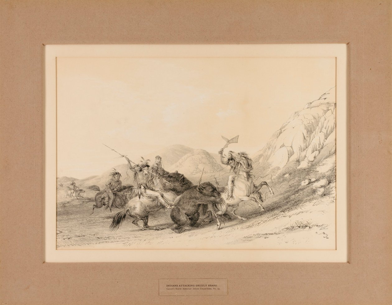Indios atacando osos pardos--no. 19 de George Catlin