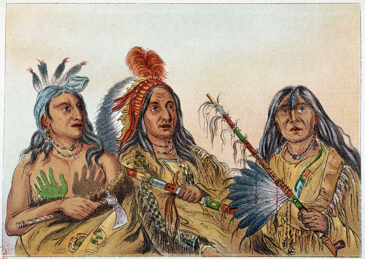 Indios de América: Retrato de jefes sioux cuya rivalidad era constante. Ilustración de George Catlin (1794-1872). de George Catlin
